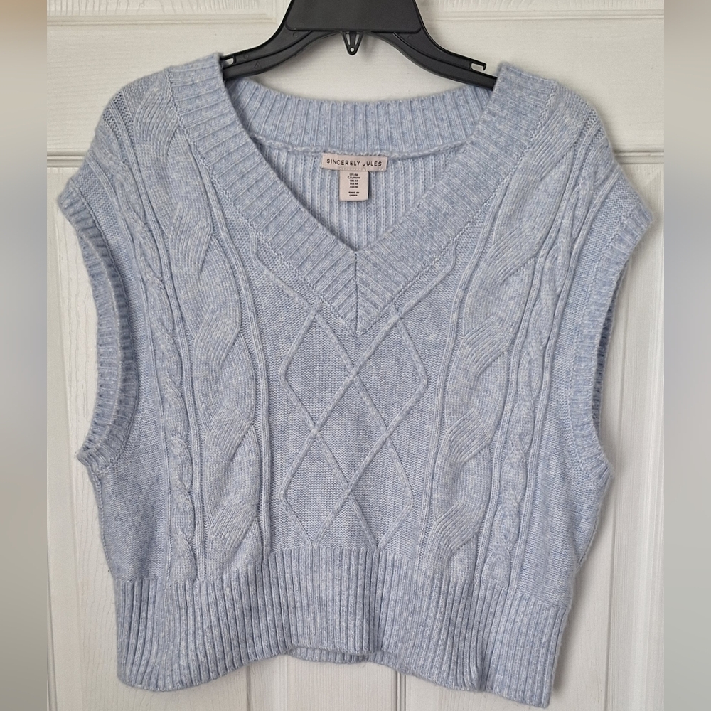 Sincerely Jules Cropped Sweater Vest  Size Medium Light Blue